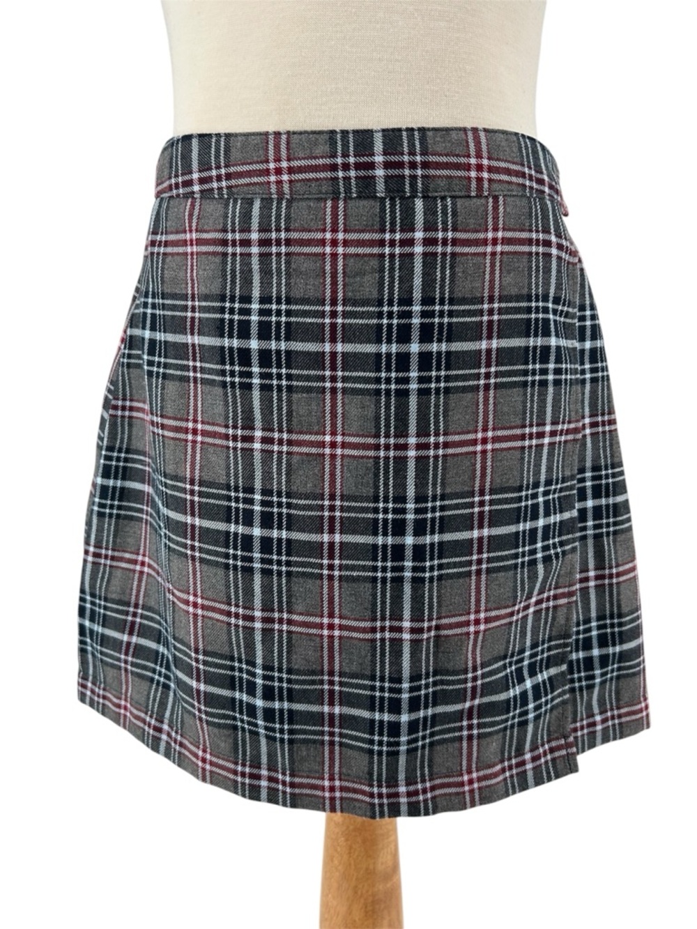 Vtg 90s Aeropostale Brown Gray Plaid Wrap Mini Schoolgirl Skirt Size Small